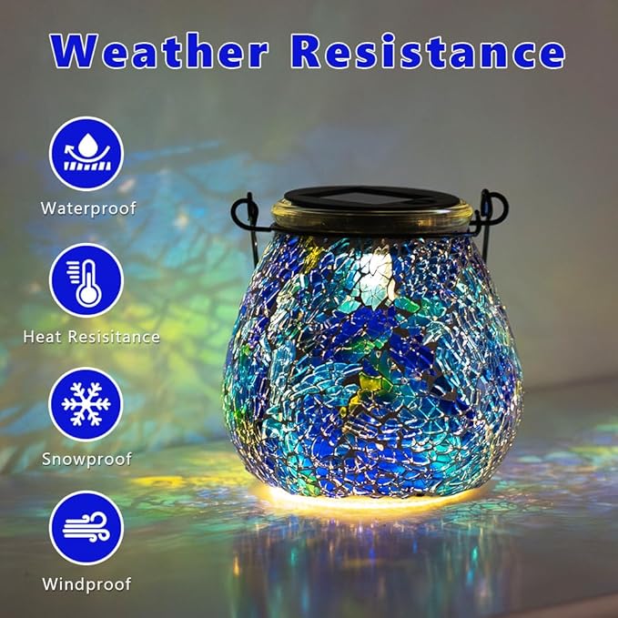 Stargarden Mosaic Solar Lantern ,Outdoor Hanging Waterproof Mosaic Light Solar Table Lamp for Garden ,Patio,Yard Decor (Blue )