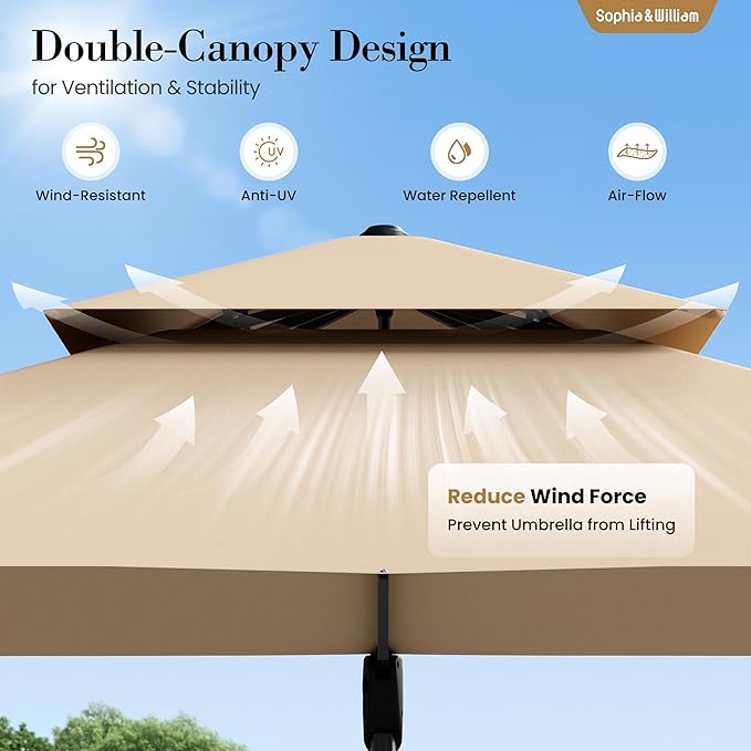 Sophia & William 12ft Cantilever Patio Umbrella with Base, Outdoor Offset Large Rectangular Umbrellas with 360-degree Rotation, Aluminum Pole for Garden Pool Backyard, Beige