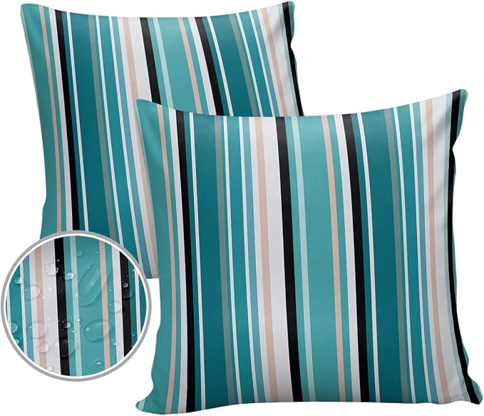 Outdoor Waterproof Pillow Covers for Patio Furniture Simple Stripe Decorative Throw Pillow Cover Geometric Pattern Pillowcases Set of 2 Cushion Case for Sofa Couch Chair Home Decor 16x16 inch