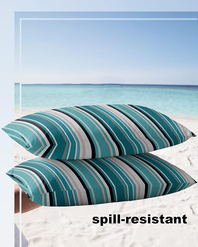 Outdoor Waterproof Pillow Covers for Patio Furniture Simple Stripe Decorative Throw Pillow Cover Geometric Pattern Pillowcases Set of 2 Cushion Case for Sofa Couch Chair Home Decor 20x12 inch