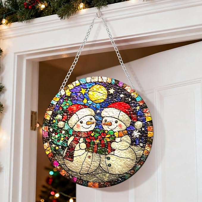 Chrismas Acrylic Stained Glass Window Hanging,Sun Catcher Decor Stained Panel Hangings Wall Art Decor, 2026 8x8inch (SCL005 Snowman)