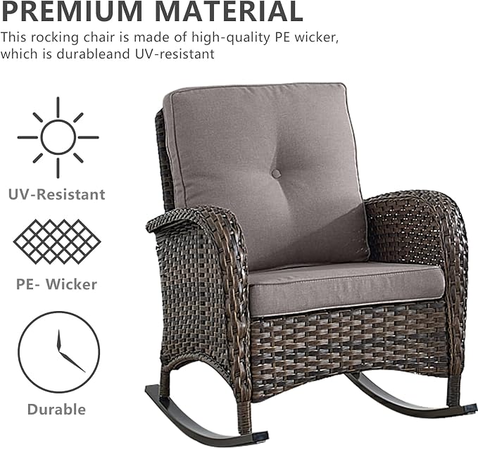 HUMMUH 7-Piece Outdoor Patio Furniture PE Wicker Patio Conversation Set,High Back Patio Couch with Ottomans Outdoor Rocking Chairs with Tables for Backyard,Porch,Deck