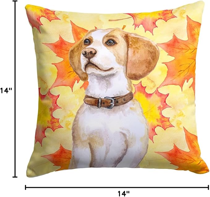 Caroline's Treasures BB9947PW1414 Beagle Fall Fabric Decorative Pillow, Yellow Machine Washable, Indoor Outdoor Decorative Pillow for Couch, Bed or Patio, 14Hx14W