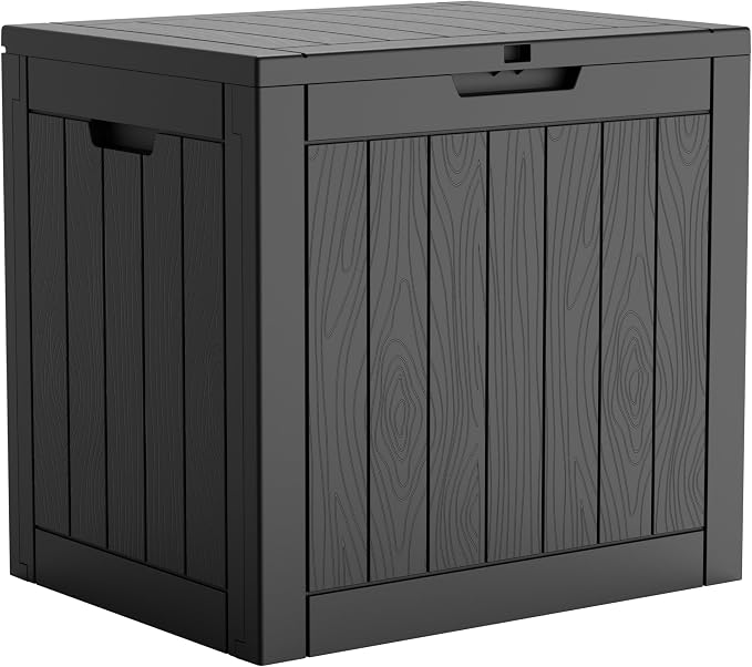 EasyUp 35 Gallon Outdoor Storage Box, Outdoor Deck Boxes for Garden Tools Equipment,Cushions and Patio Storage,Lockable and Resin,Easy to Install(Black)