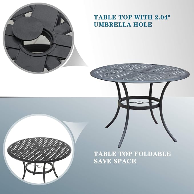 Festival Depot 5 Piece Patio Dining Set Metal Chairs with Seat Cushions and Round Iron Table with Umbrella Hole All Weather Outdoor Furniture for Bistro Deck Garden (Blue)