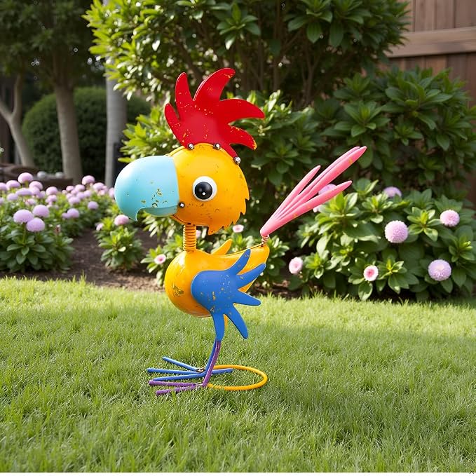 Metal Rooster Garden Statue for Outside, Patio, Law | 15'' Rooster Decor Outdoor Statue, Chicken Yard Art Lawn Deco, Unique Present, for Woman, Garden Lovers