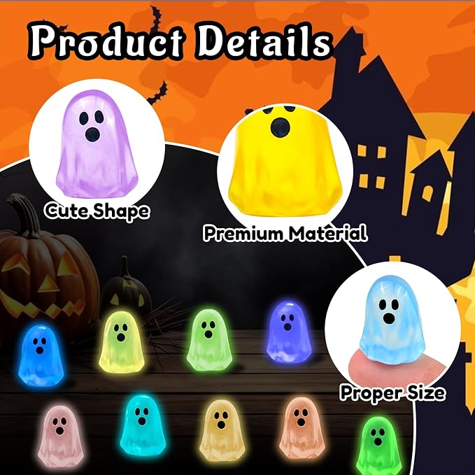 132 Pcs Halloween Luminous Mini Ghost Figures 9 Colors Glow in the Dark Tiny Little Resin Ghost Statues Miniature Figurines for Halloween Vase Filler Micro Landscape Fairy Garden Party Decor