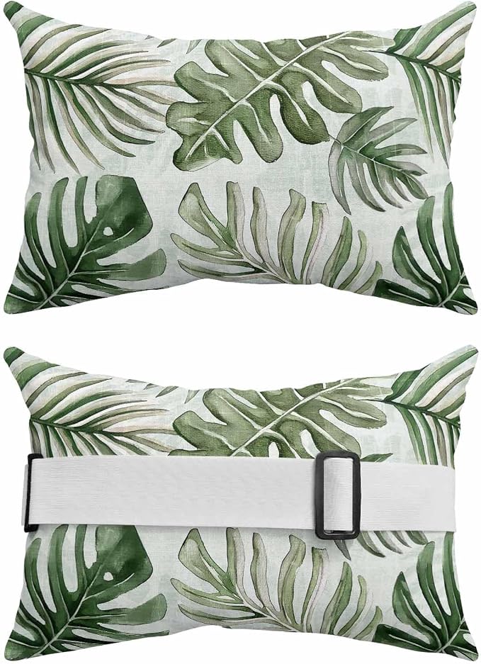 Pack of 4 Outdoor Lumbar Pillow Covers 12x20 Inch, Green Monstera Deliciosa Waterproof Throw Pillow Covers Set, Summer Botanical Tropical Indoor&Outdoor Decorative Cushion Cases for Patio Porch Car