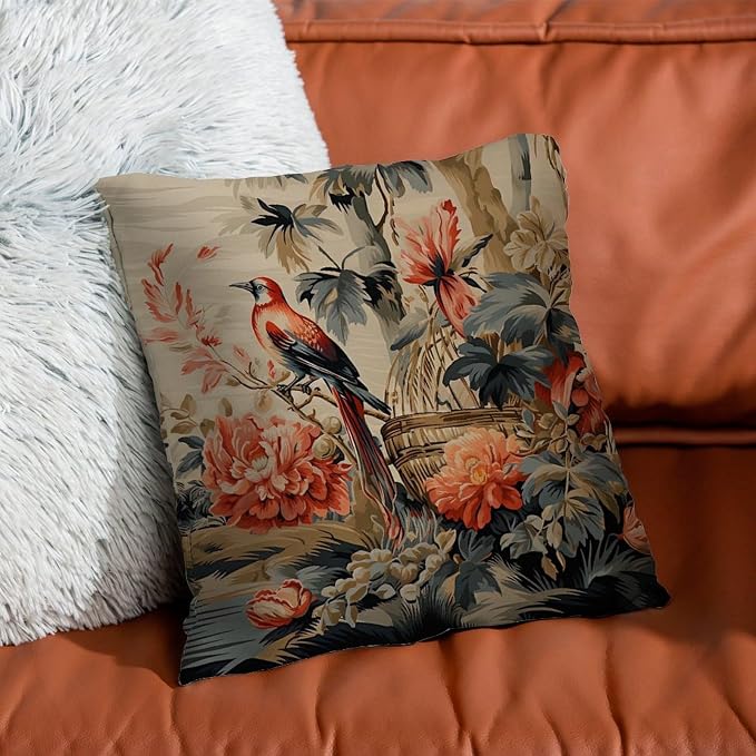 Moore Manor Antique Chinoiserie Pillowcase Vintage Boats and Flowers Cushion Cover 24x24 INClassic Accent Decorative Cushion Covers Home Decor for Living Bed Room Patio Home