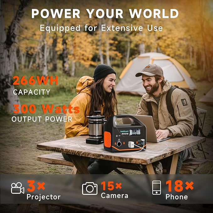 BailiBatt 300W Portable Power Station, 266Wh Solar Generator with 7 Outputs & Dual USB-C PD (24W+18W), 110V Pure Sine Wave AC, 6.5lb Lightweight Battery Backup for Camping, CPAP RV Home Blackout