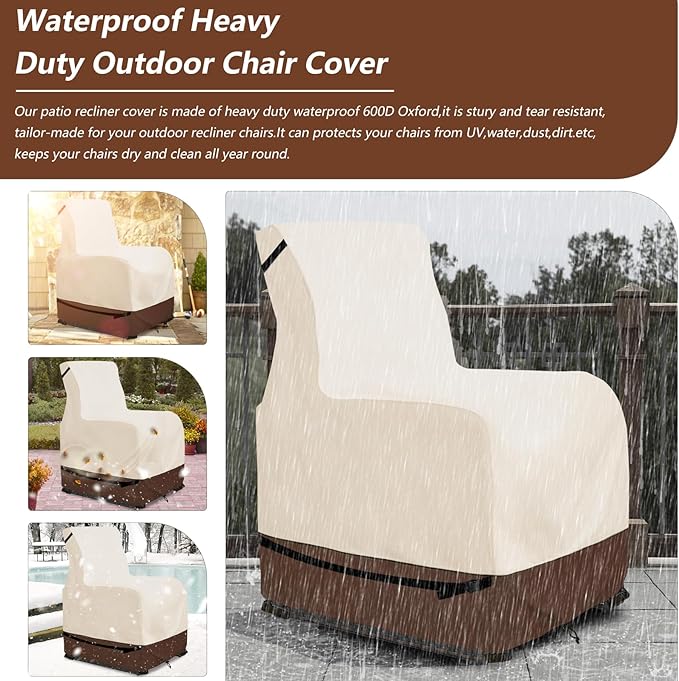 Outdoor Recliner Chair Covers 2 Pack, Patio Swivel Chair Covers, 600D Heavy Duty Waterproof Patio Rocking Chairs Cover, Outdoor Furniture Covers for All Weather Protection