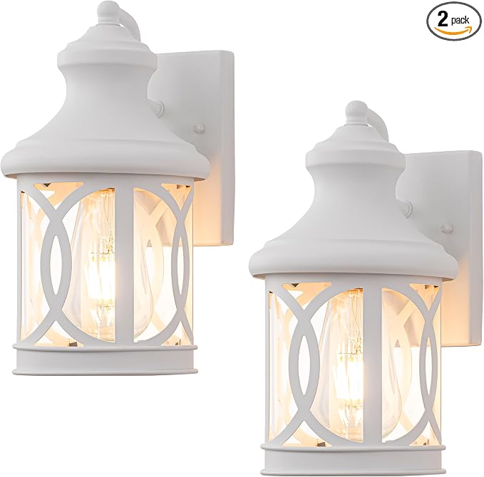 2-Pack Outdoor Wall Lights, Porch Lights, Waterproof Outdoor Wall Sconce, Exterior Light Fixture White with Clear Glass Shade for Garage Patio Front Door Balcony, 12in.