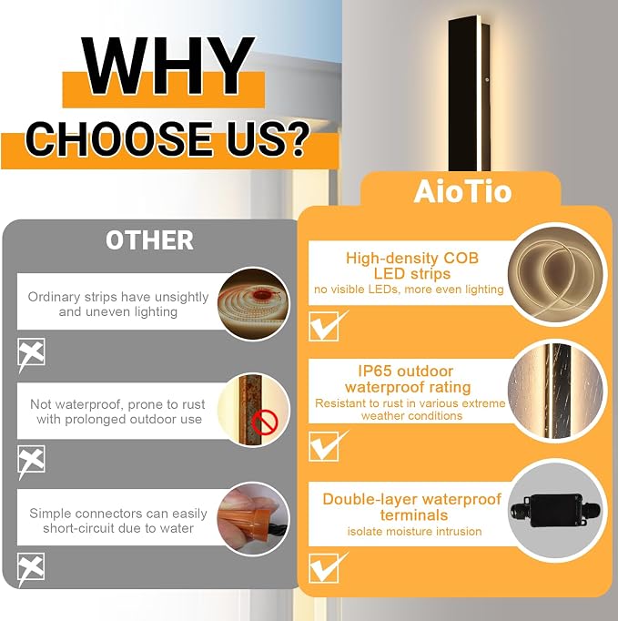 AioTio Modern Outdoor Wall Light, 47inch Exterior Lighting Fixture Wall Mount,Black IP65 Waterproof Porch Lights Wall Sconce,3000K Long LED Linear Outside Lighting for Garage, House,Front Door