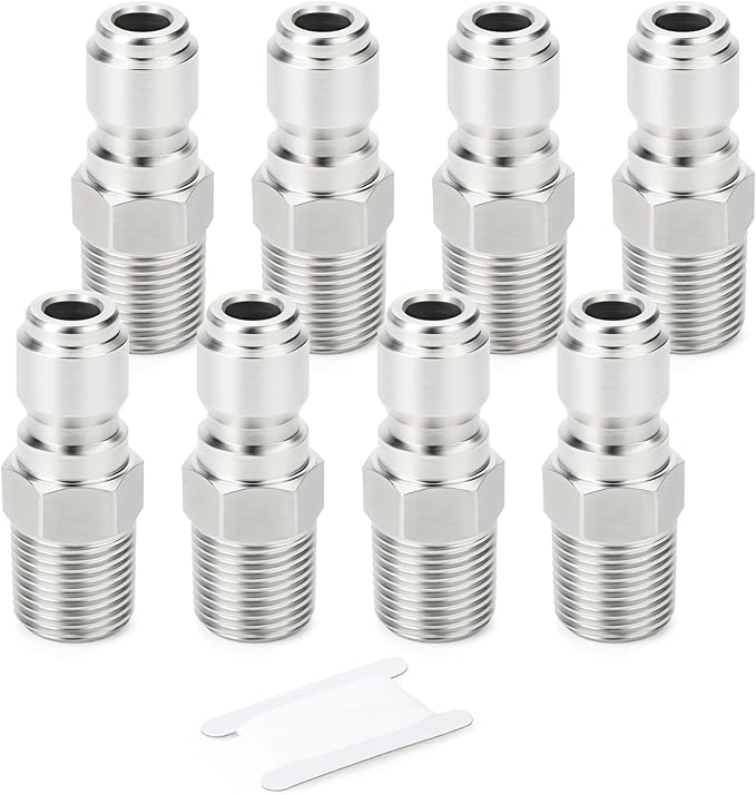 TAISHER 8PCS 304 Stainless Steel 3/8" Male NPT High Pressure Washer Quick Connect Plug for Pressure Washing Gun Hose Accessories