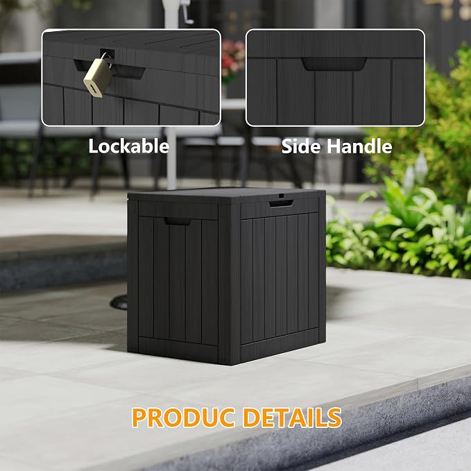 35 Gallon Outdoor Storage Box Waterproof Large Resin Deck Box Indoor/Outdoor Lockable Storage Container and Seating for Garden, Pool, and Patio (35 Gallon, Black)