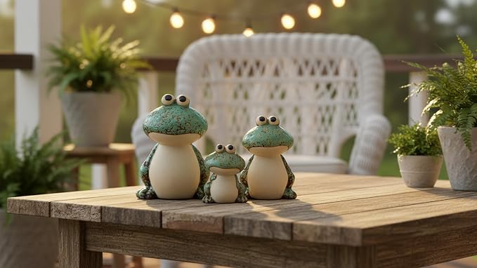 Frog Garden Decor Set of 3,Funny Cute Ceramic Frog Garden Statues Yard Decoration Outdoor Holiday Decorations,Ideal Ornament for Outside Pond Pool Patio Front Porch Backyard (Green)