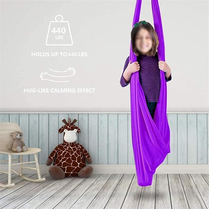 Physical Sensory Swing Chair for Bedroom，Breathable Snuggle Hammock Set Indoor Outdoor Kids Toys Play for Autism ADHD Vestibular System Exercise (Color : Light Purple, Size : 150x280cm/59x110in)