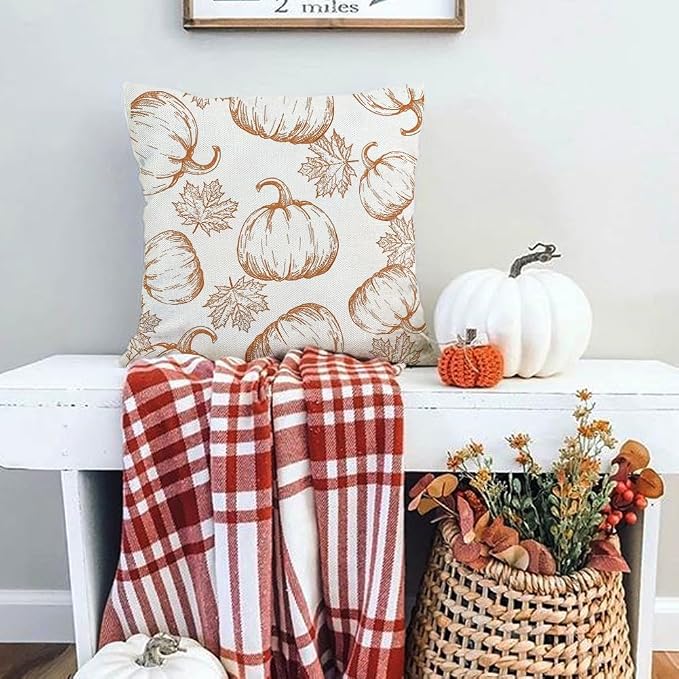 RABUSOFA Fall Pillow Covers 20x20 Inch Set of 2 Thanksgiving Autumn Outdoor Waterproof Pumpkin Maple Leaf Harvest Throw Cushion Cases Seasonal Fall Farmhouse Decorations for Home Couch Patio