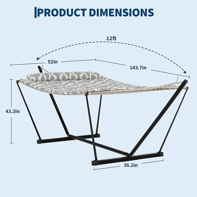 Double Hammocks with Stand for Outside, Heavy Duty Portable Outdoor Hammock with Soft Pillow & Paded, 450 LBS Weight Capacity, Perfect for Outdoor Indoor Patio Backyard Garden