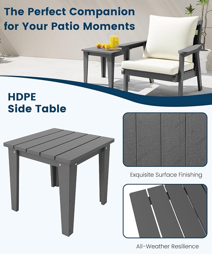 FOOWIN 4-Piece Patio Furniture Set, HDPE All-Weather Outdoor Conversation Set with Thick Cushions, Sectional Patio Sofa Furniture for Deck, Porch, Lawn, Garden, Grey Frame & White Cushion