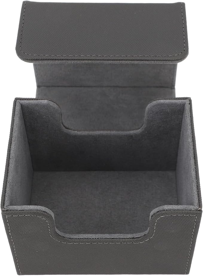 Qiilu Magnetic Closure Card Deck Box with Magnetic Flap Lid, Large Capacity PU Leather Storage Box/Cover for Game and Tarot Cards, Strong Magnet Closure Cases (Grey)