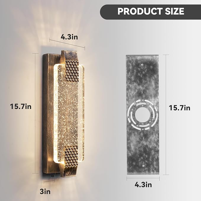 camuucci Dusk to Dawn Outdoor Wall Light, Sparkling Glow Porch Sconce | IP65 Waterproof Exterior LED Wall Light, Bubble Acrylic Design, 15.7-Inch Front Door Light for Porch Patio, Bronze