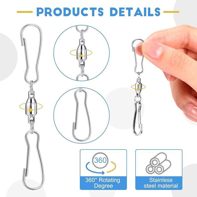 TecUnite 10 Pack Swivel Hooks Clips Smooth Spinning Dual Clip Hanging Windsock Wind Spinners Wind Chimes Crystal Twisters Party Supply