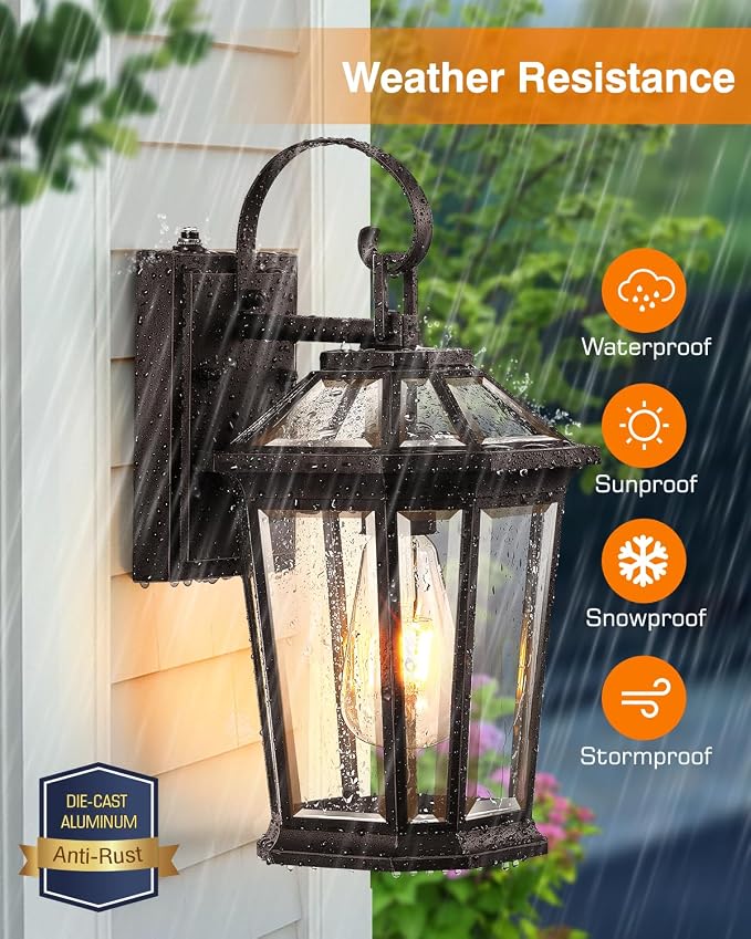 VIANIS Outdoor Wall Lights Dusk to Dawn, Oil Rubbed Bronze Exterior Lighting Fixtures for House, Waterproof ORB Porch Lights Wall Mount, Aluminum Outside Wall Sconce for Front Door, Garage