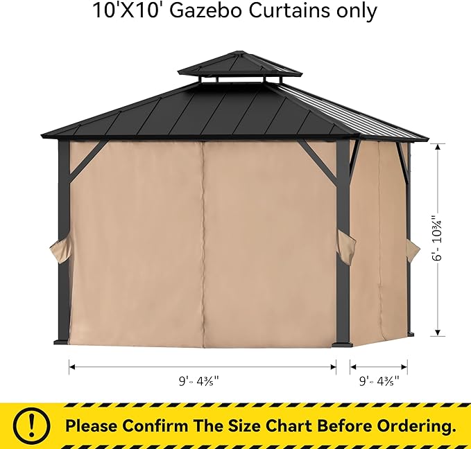 Covered Outdoor Gazebo Curtain Replacement Universal 4-Panel Sidewalls 10' x 10', Outdoor Gazebo Privacy Curtains with Zipper, Replacement for Outdoor, Patio Canopy, Garden and Backyard (Curtain Only)