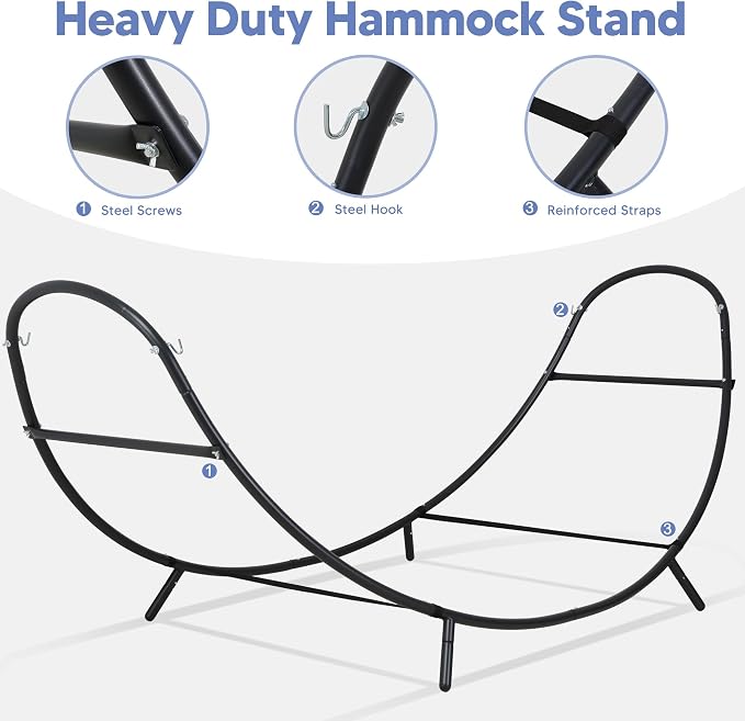 SUNCREAT Hammocks for Outside with Stand, Porch Hammock and Stand, 475 lbs Capacity, Patent Pending, Blue & White