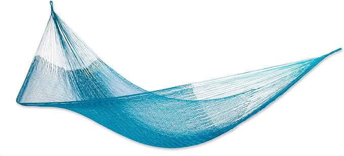NOVICA Turquoise Blue Nylon Mayan Hand Woven Hammock, Teal Haven' (Single)