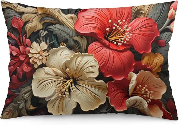 Tropical Black and Gold Tropical Floral Pillow Cases 16 "x24 Green Plant Hawaiian Pink Red Floral Throw Pillow Case Cushion Cover Throw Pillows Cover for Couch Sofa Pillowcase Only