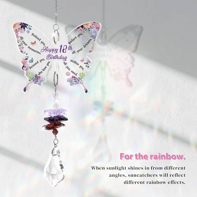 Funnli 18th Birthday Gifts for Girls Her, 18 Year Old Crystal Suncatcher | 18th Birthday Decorations for Girls, 18 Year Old Bday Gift for Friends Sister Daughter Window Hangings Home Decoration