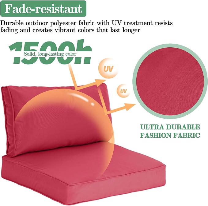 9pc Waterproof Outdoor Couch Cushions for 4 Seat Patio Burgundy | Water-resistant, UV-resistant,9pc High-Density Foam Replacement Cushions for 4-Seat Outdoor Sectional Furniture