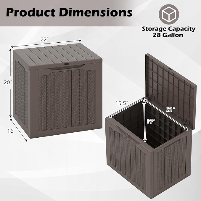 Giantex 25 Gallon Outdoor Storage Box, Patio Deck Box with Lockable Lid, Wicker-woven Texture, Waterproof Storage Bench for Pool Accessories, Garden Tools, Package Delivery, Patio Furniture (Brown)