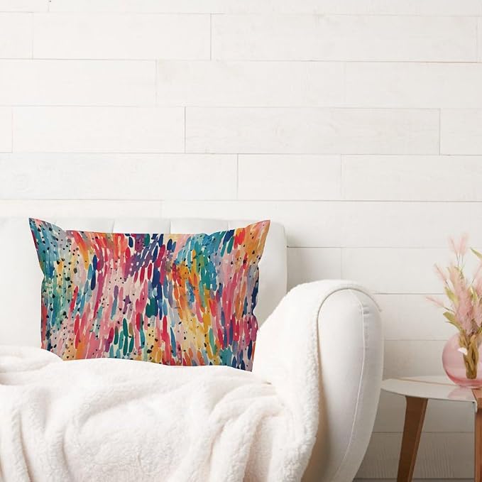 Make It Rain Fiesta Lumbar Throw Pillow Cover Rainbow Colorful Throw Pillow Cover Rustic Outdoor Garden Decoration for for Couch Sofa Farmhouse Decor 12x18in