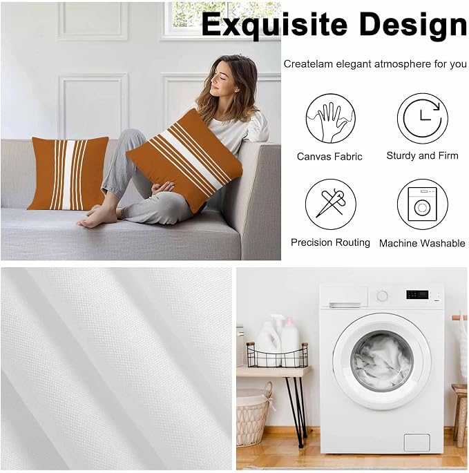 Burnt Orange White Stripe Outdoor Pillow Covers 20x20 Inch Throw Pillow Covers Set of 2 Waterproof Decorative Pillow Cases Modern Rustic Vertical Striped Cushion Covers for Patio Furniture Garden
