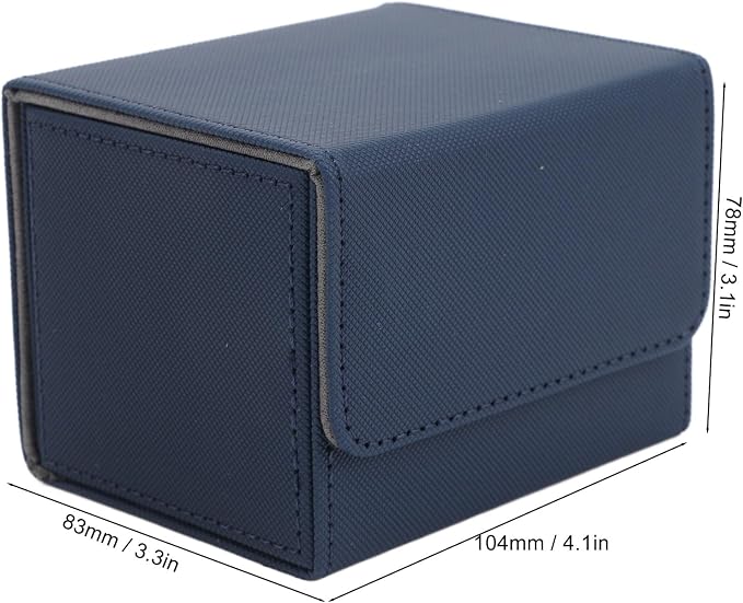 Zunate Card Deck Box with Magnetic Flap Lid, Large Capacity PU Leather Storage Box/Cover for Game Cards and Tarot Cards, Black, Holds Up to 100 (Blue)