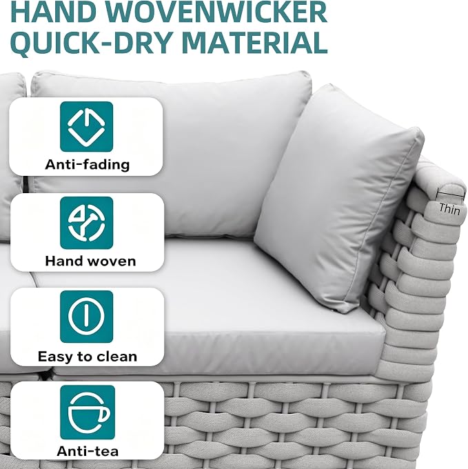 2-Seater Aluminum Outdoor Sectional Sofa Set with Coffee Table, Rust-Free Patio Loveseat with 3.9" Thick Cushions for Backyard, Balcony, Garden，Khaki Gray