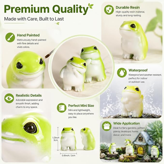 Set of 6 Mini Resin Animals Frogs Figurines, Mini Resin Figures Tiny Animals Bulk Miniature Figures to Hide Tiny Frog Statue Decorations for Desk Decoration & DIY Craft Décor