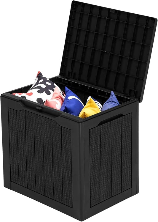 30 Gallon Resin Deck Box Outdoor Storage Box with Lockable Lid, Waterproof Patio Storage Bench for Cushions, Garden Tools, Rattan Design, UV Resistant, Easy Assembly
