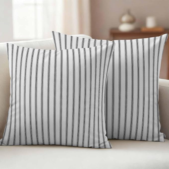 Outdoor Pillow Covers 16x16 Set of 2 Black Stripe Outdoor Pillows Waterproof Throw Pillow Covers Vertical Striped Pillowcases Decorative Case for Patio Cushion