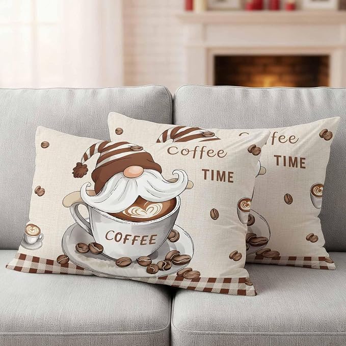 Coffee Gnomes Outdoor Pillow Covers 20x12 Inch Lumbar Pillow Covers Set of 2 Waterproof Decorative Throw Pillow Cases Brown Buffalo Plaid Check Farmhouse Cushion Covers for Patio Furniture Garden
