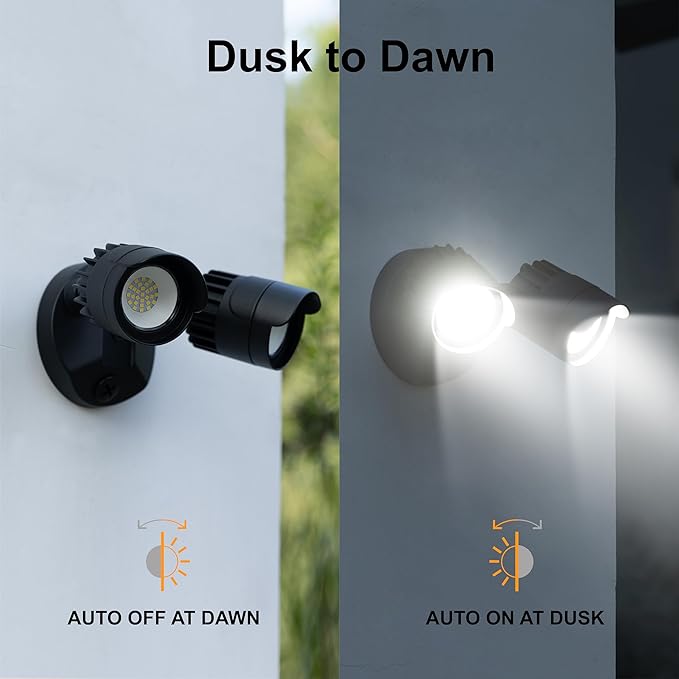 LED Flood Lights Outdoor, 34W 3500LM Dusk to Dawn Dual-Head Flooflight, IP65 Waterproof Exterior Security Lights, Wall Light for Ourside, Patio, Garage, Yard (Black) (1)