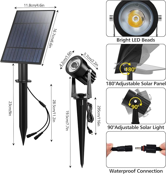 T-SUN Blue Solar Spotlights Outdoor Waterproof, 2-in-1 Solar Landscape Lights with 2 Modes, IP65 Adjustable Spotlights for Garden Yard Patio Decor(Blue)