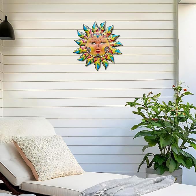 Daogtc Metal Sun Wall Decor - Sun Flower Wall Art Decoration,Hanging Decoration for Home Garden Farmhouse Yard Patio Fence Living Room Bedroom (SUN-G)