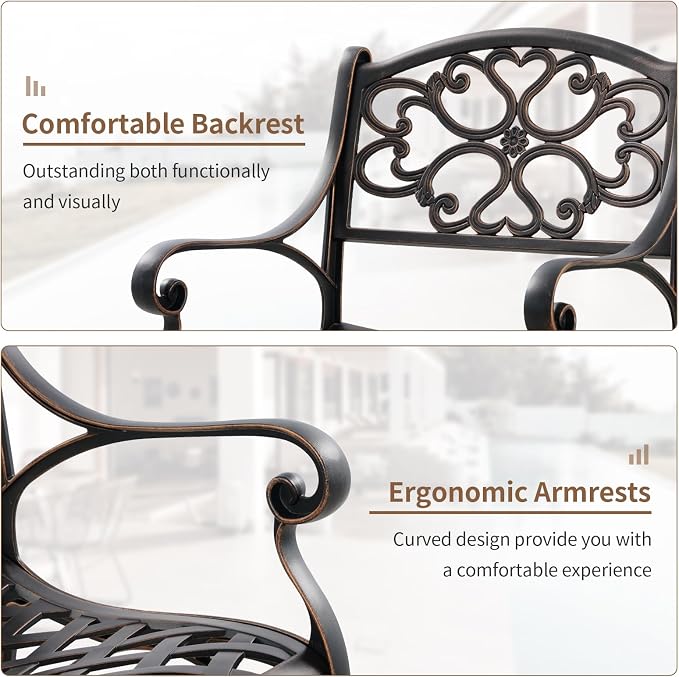3 Piece Patio Bistro Set, Outdoor Cast Aluminum Dining Set, Patio Bistro Furniture Set Round Table with Umbrella Hole for Backyard Lawn Garden