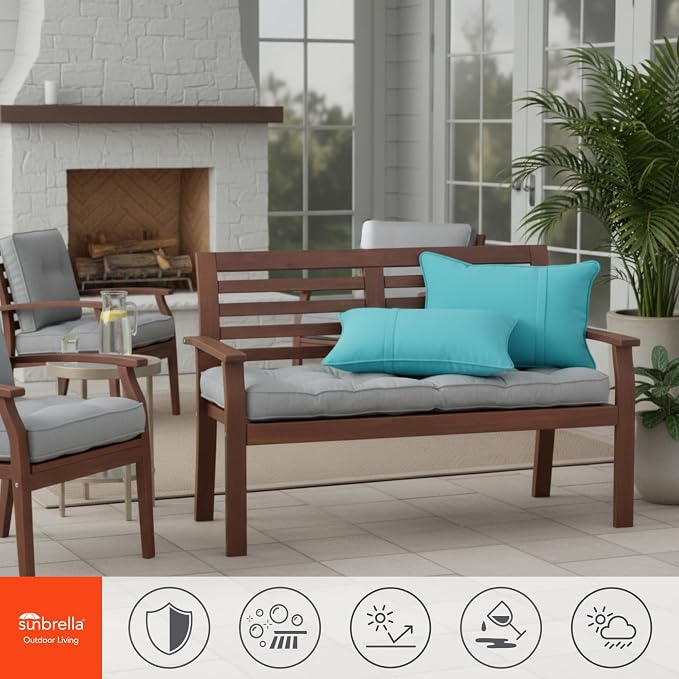 Sunbrella Rectangular Outdoor Throw Pillows 21x14 Set of 2 - Corded Lumbar Patio Accent Pillows with Pleated Design & Removable Zipper Covers – Weather & Fade Resistant Pillows, Canvas Aruba