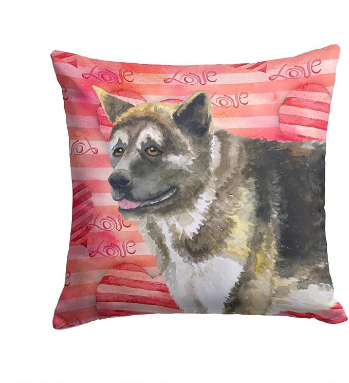 Caroline's Treasures BB9756PW1414 American Akita Love Fabric Decorative Pillow, Red Machine Washable, Indoor Outdoor Decorative Pillow for Couch, Bed or Patio, 14Hx14W