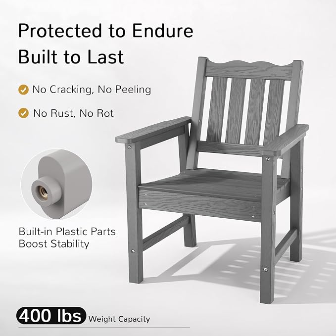 Stoog 3 Piece Patio Dining Sets, All-Weather Outdoor Chairs Set of 2 with Table, Include 2 Patio Chairs and 1 Side Table, Grey